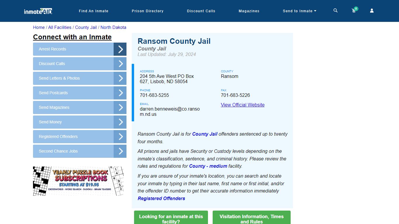 Ransom County Jail - Inmate Locator