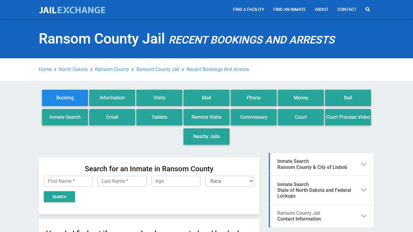 Ransom County Jail & Sheriff Recent Bookings And Arrests - Jail Exchange